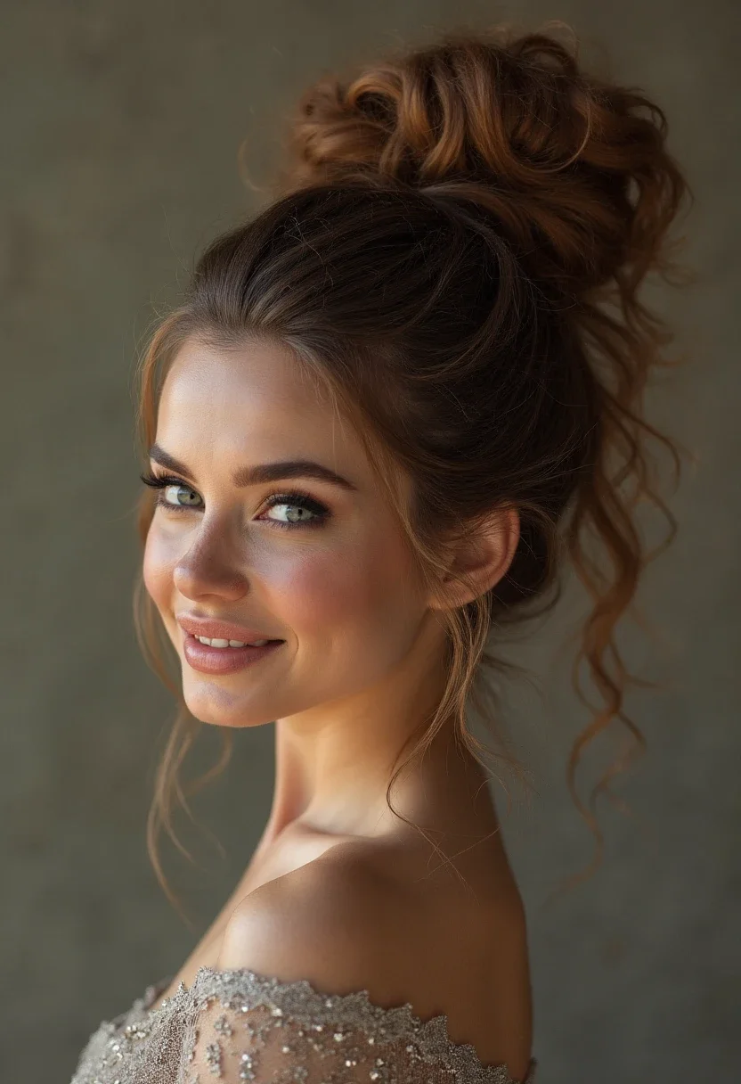 Woman with a voluminous high bun.