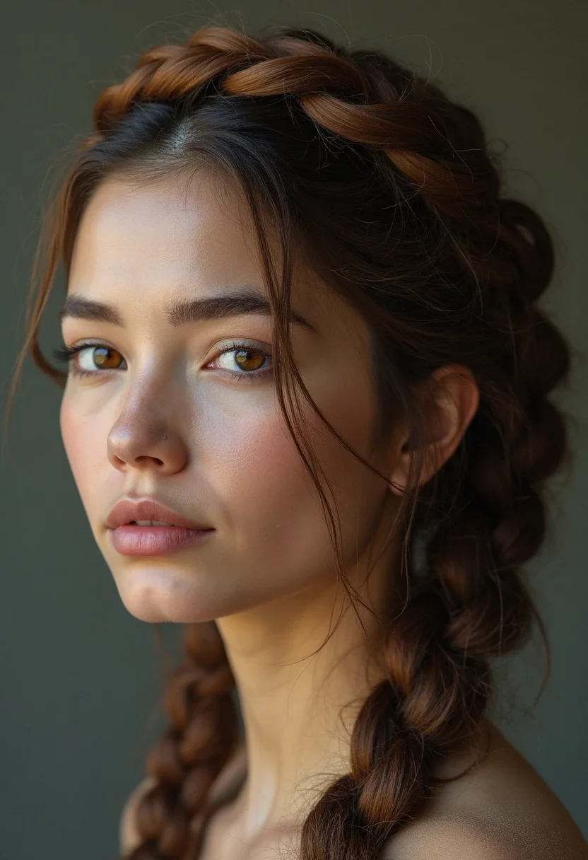 Woman with a braided crown hairstyle.