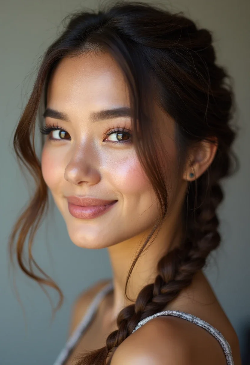 Woman with a twisted side braid.