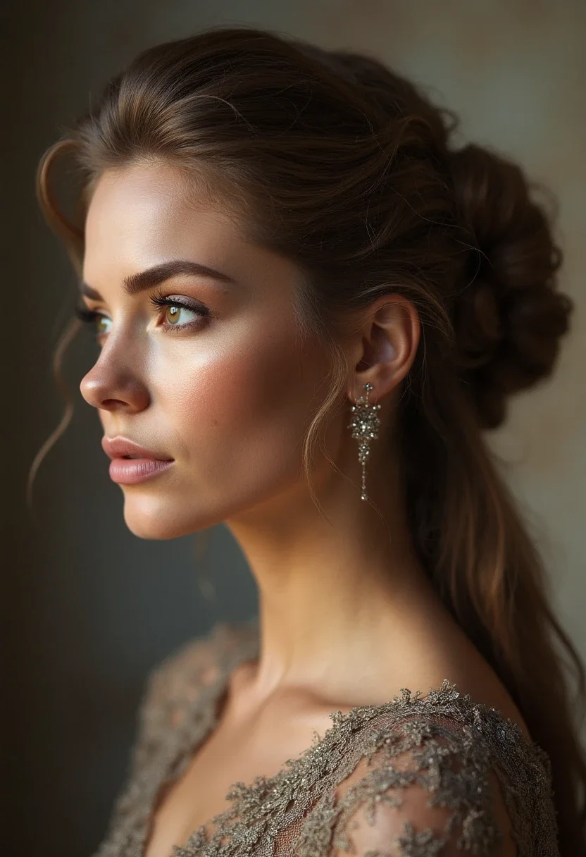 Woman with an elegant French twist hairstyle.