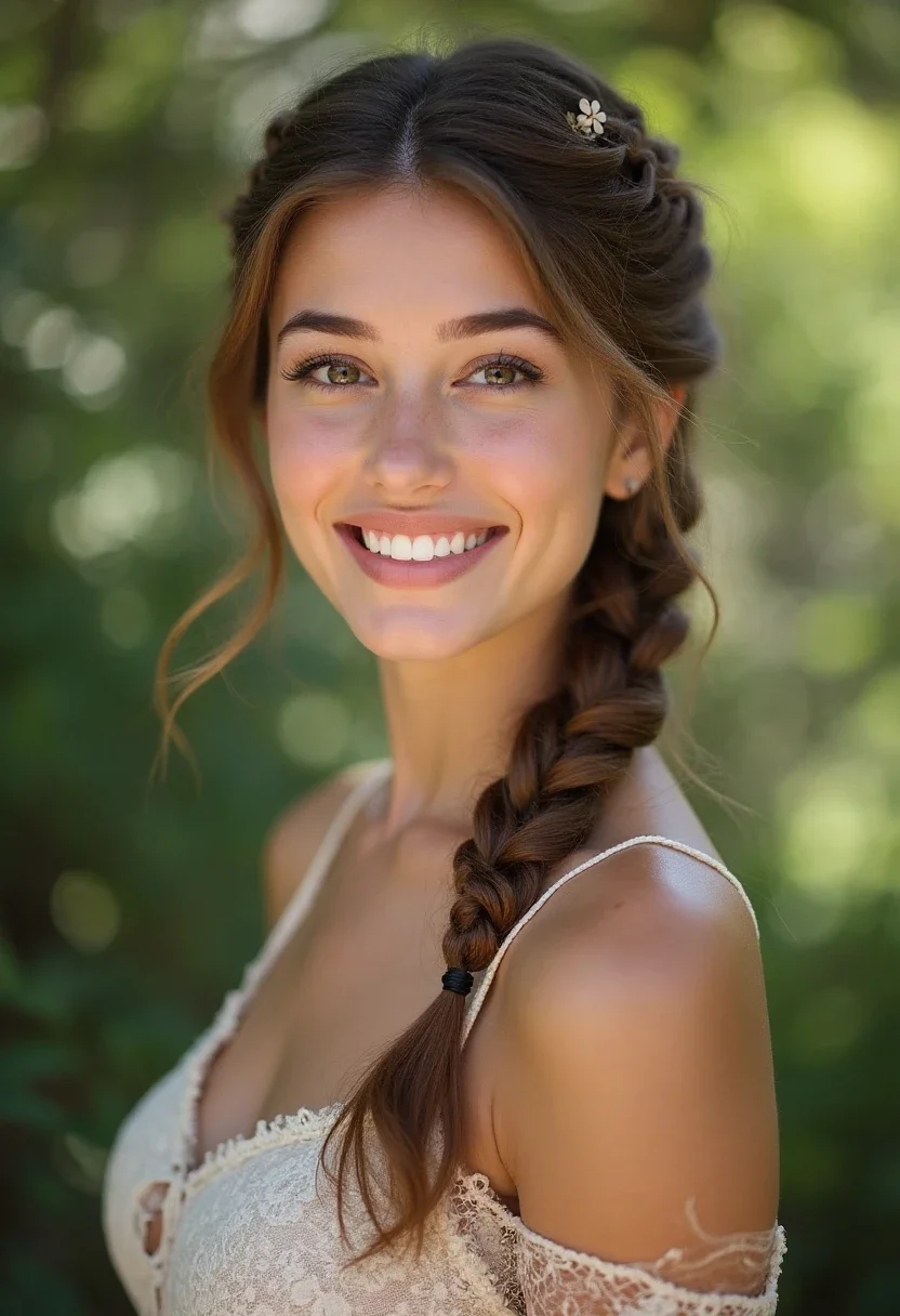 Braided half up hairstyle on a young woman.