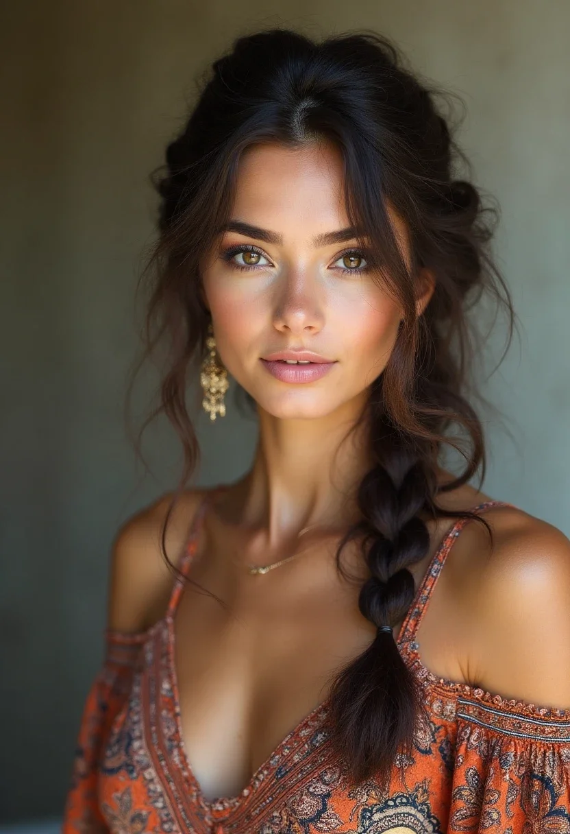 Woman with fishtail braid hairstyle.