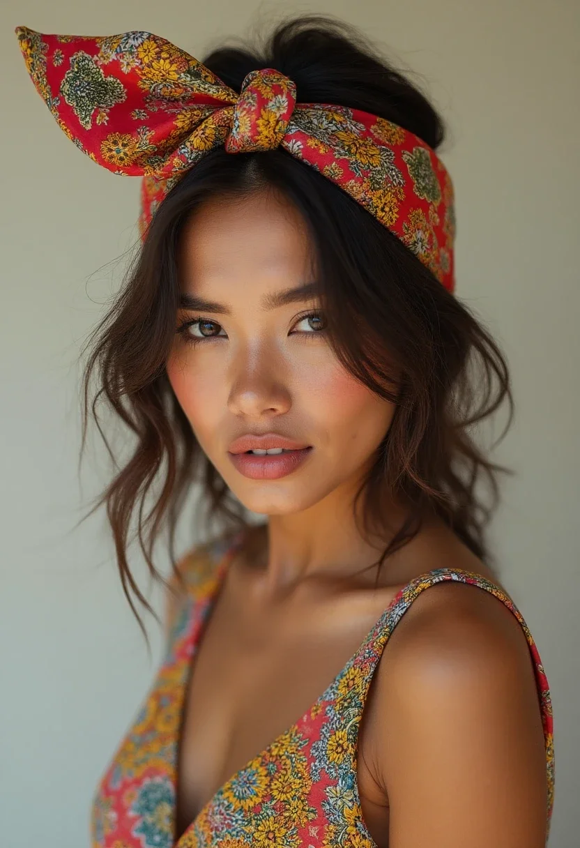Woman with hair scarf style.