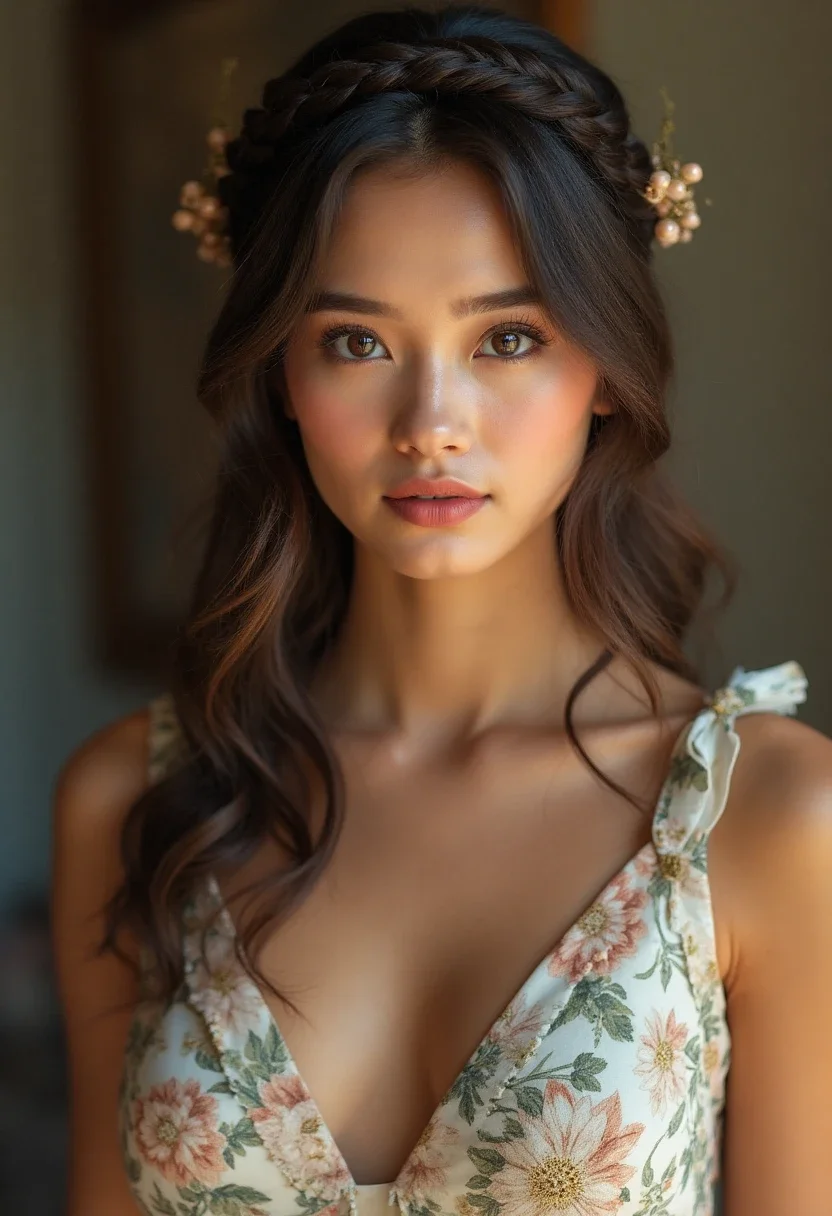 Woman with braided crown hairstyle.