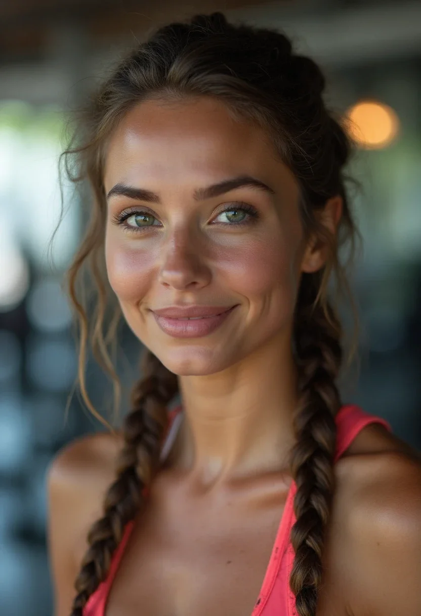 Woman with double Dutch braids hairstyle.