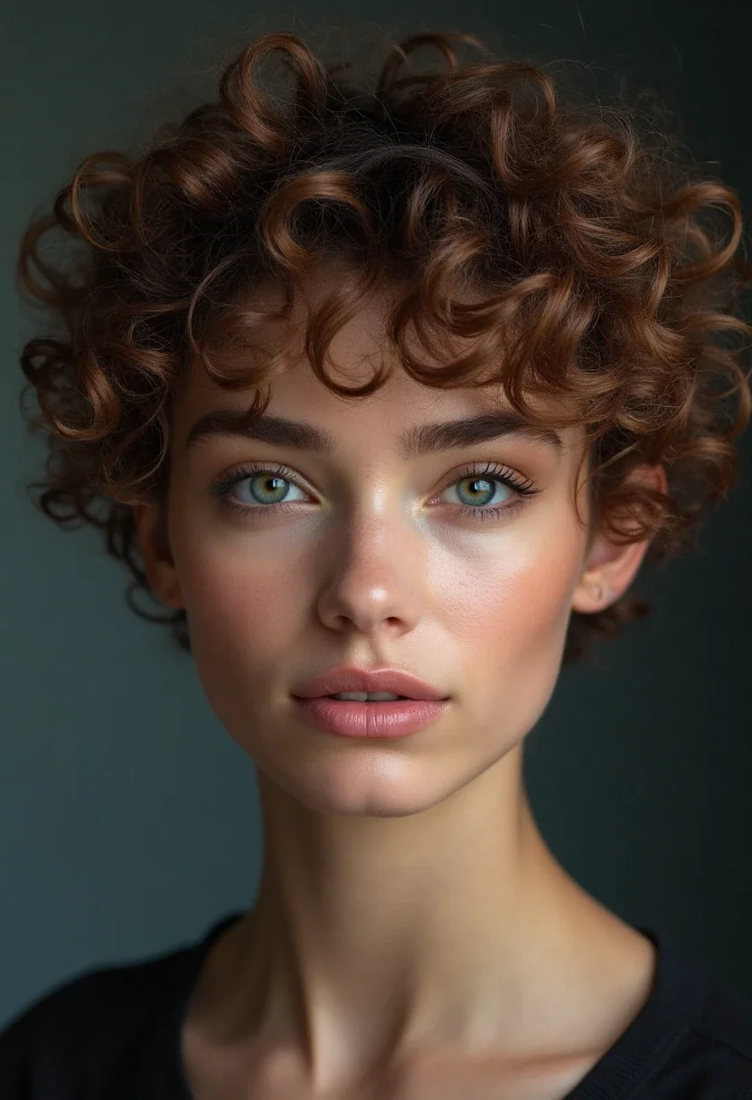 Curly undercut with full top curls and cropped sides.