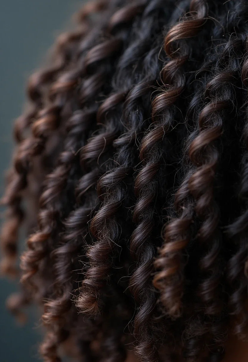 Close-up of well-defined, shiny bouncy ringlets.