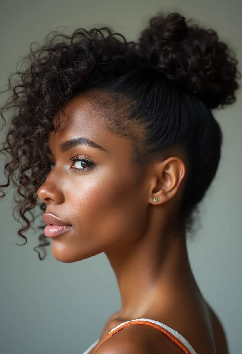 Twisted curly updo hairstyle, offering a sophisticated and elegant look.