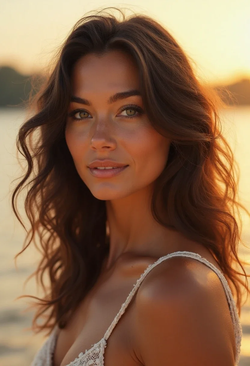 Loose curly waves hairstyle, creating a relaxed, beachy look.