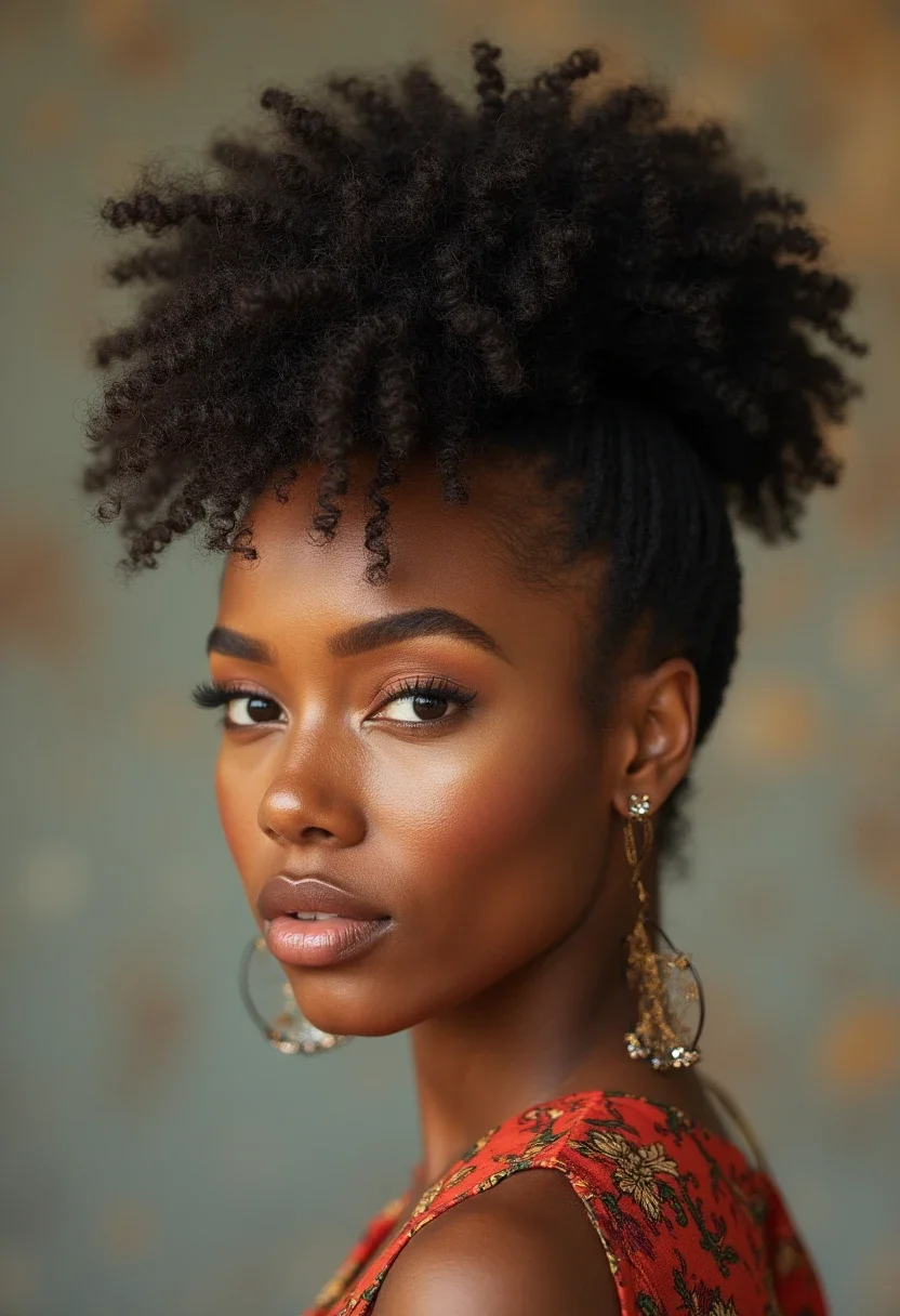 Pineapple updo hairstyle for curly hair, preserving curl volume.