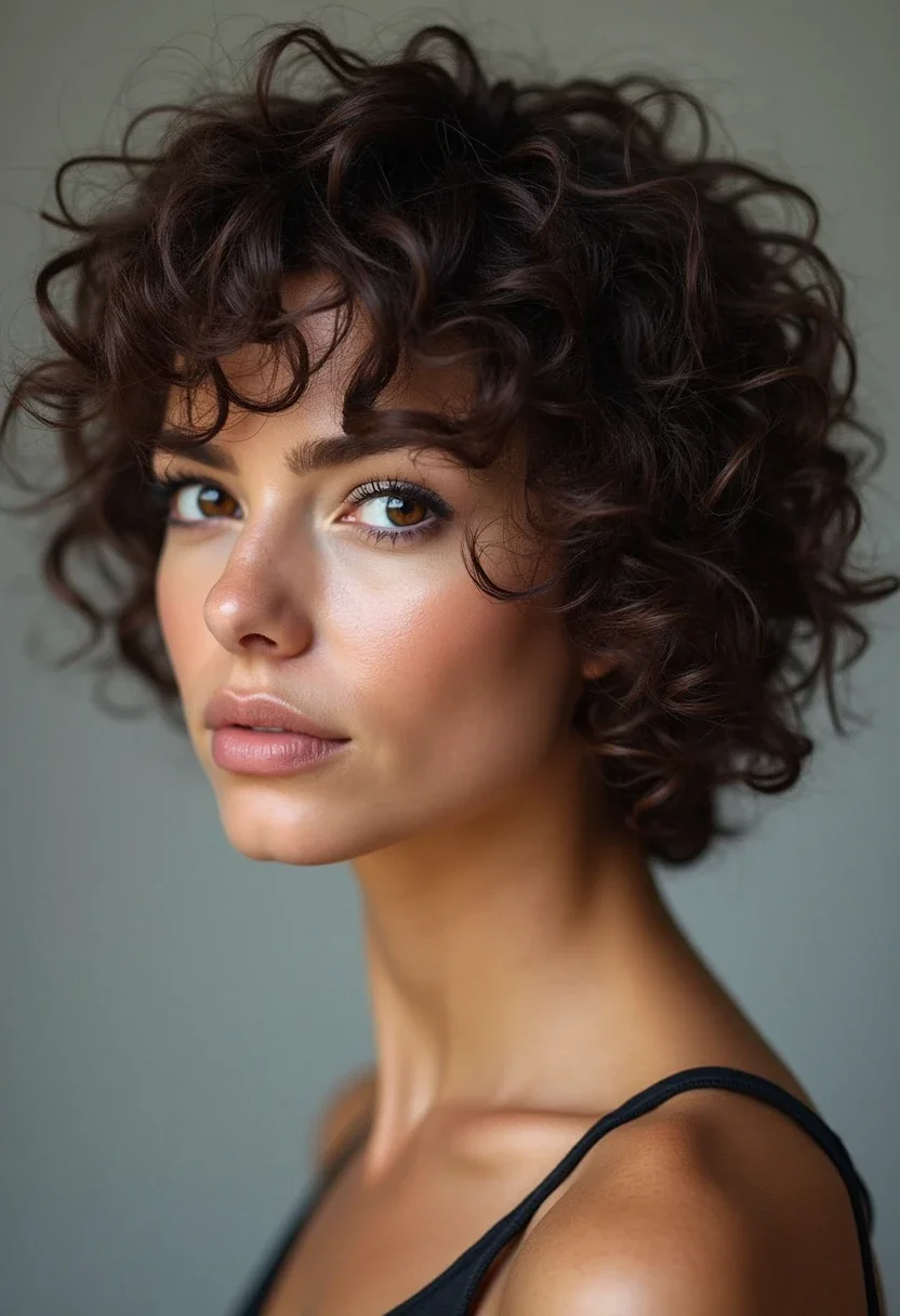 Curly shag cut hairstyle, featuring layers and volume.