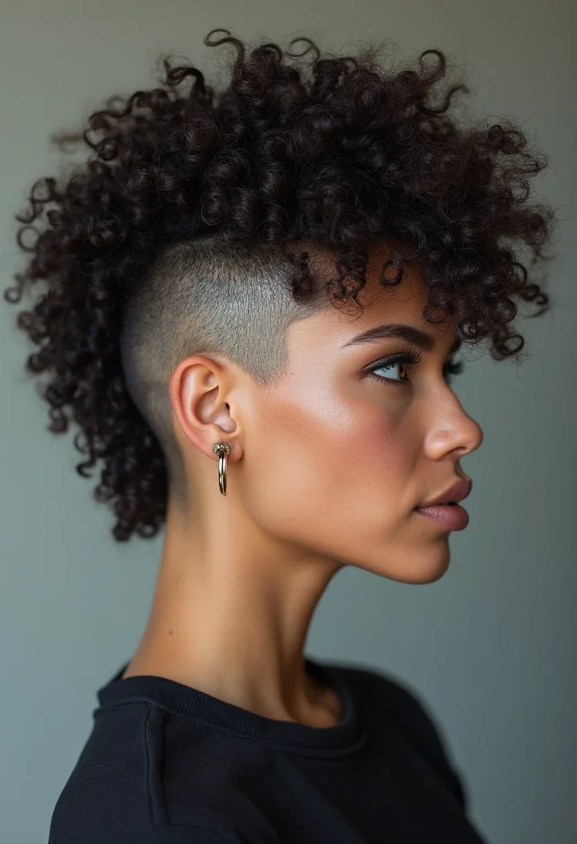 Curly faux hawk hairstyle