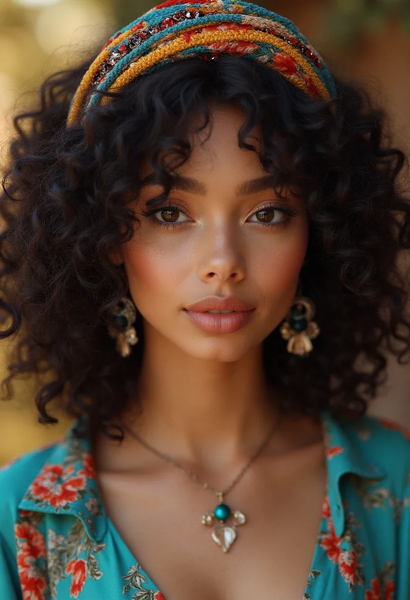 Accessorized curly hair with headband and pins