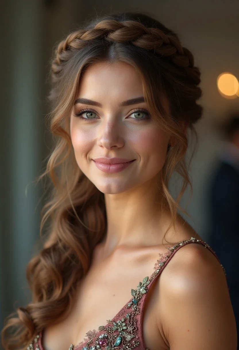 Braided crown with loose curls