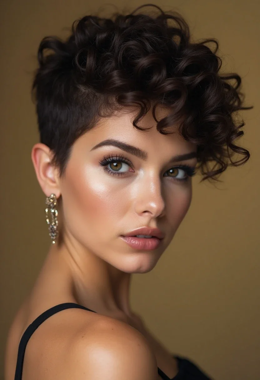 Curly pixie cut with defined curls