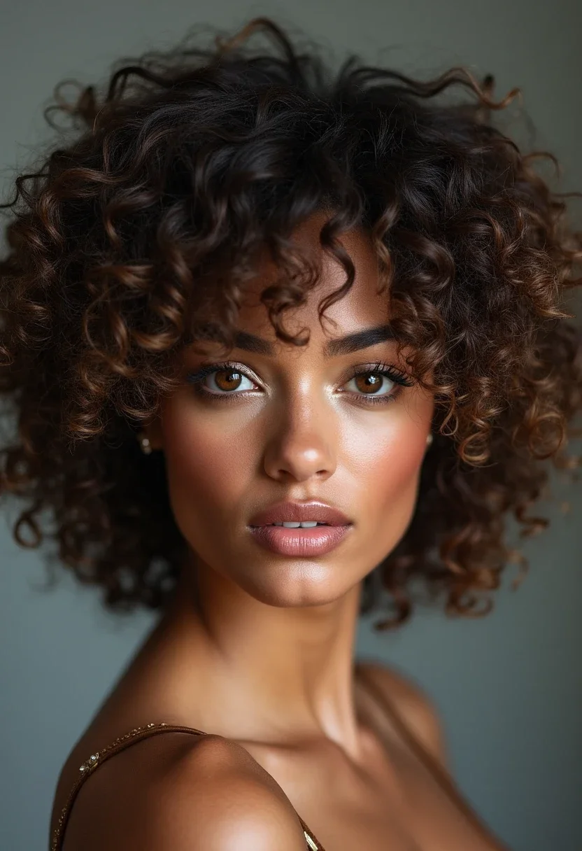Woman with textured curly bob hairstyle