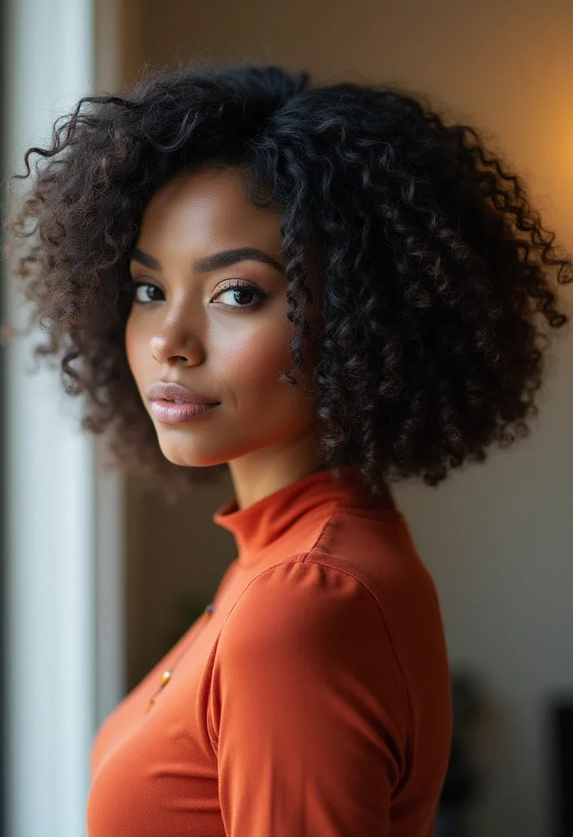 Woman with inverted curly bob hairstyle