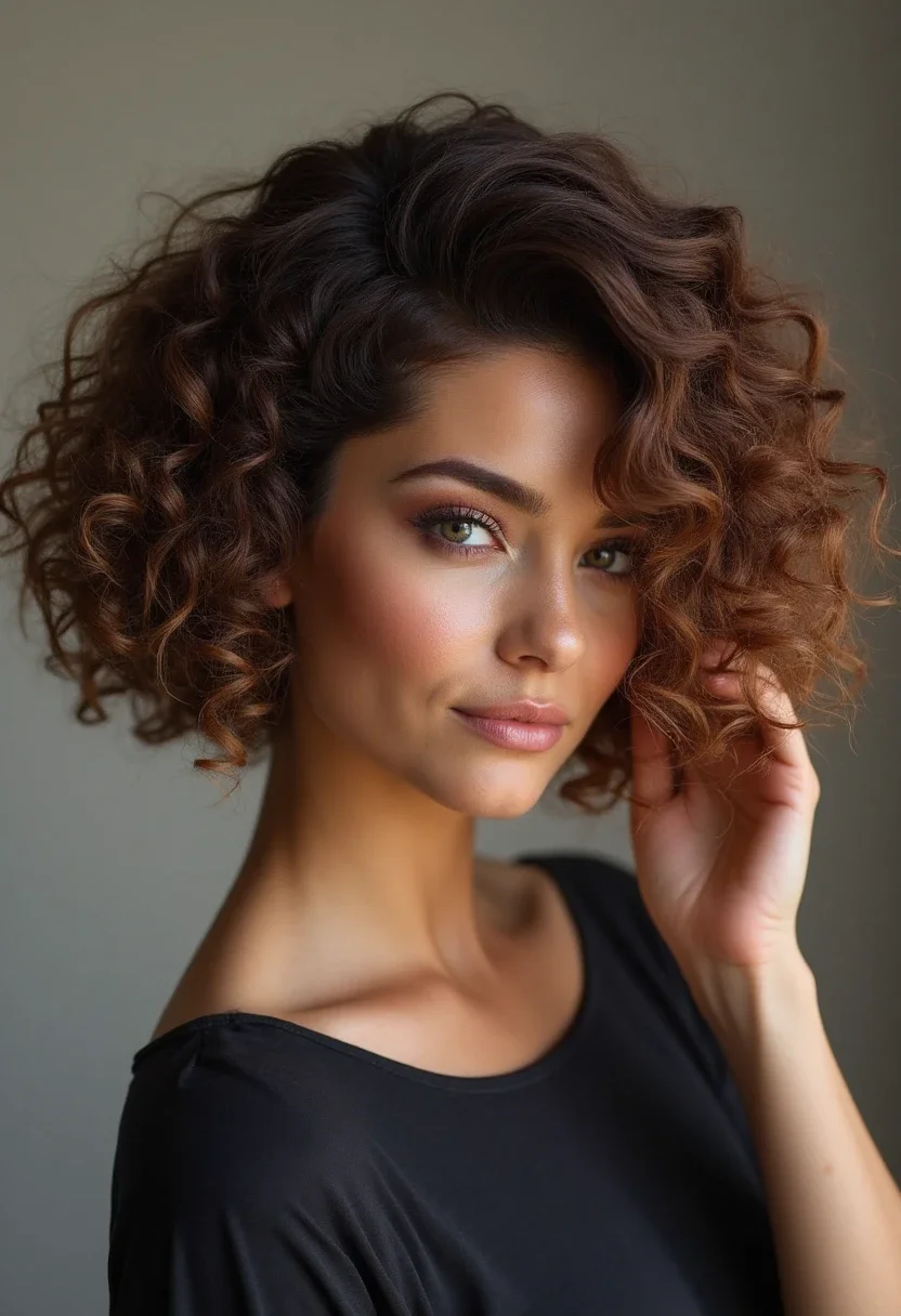 Curly bob with an elegant side part.