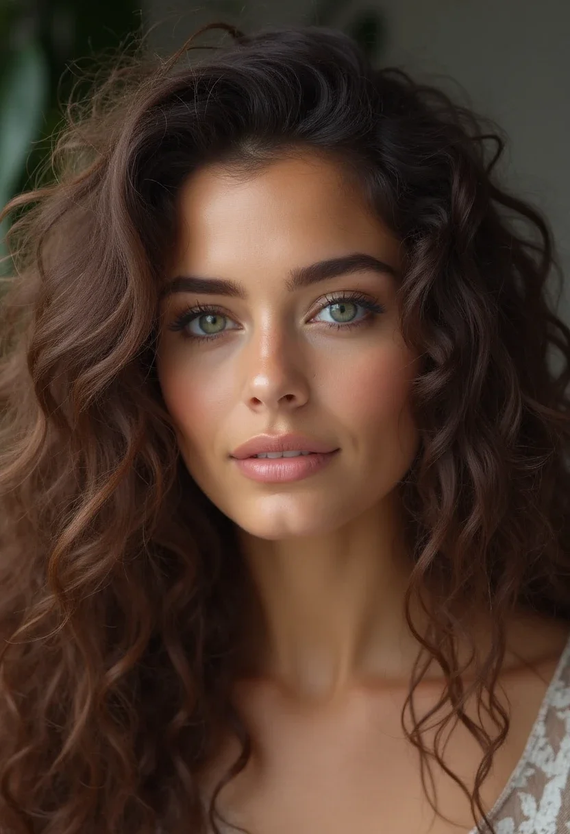 Curly hair styled in a deep side part.