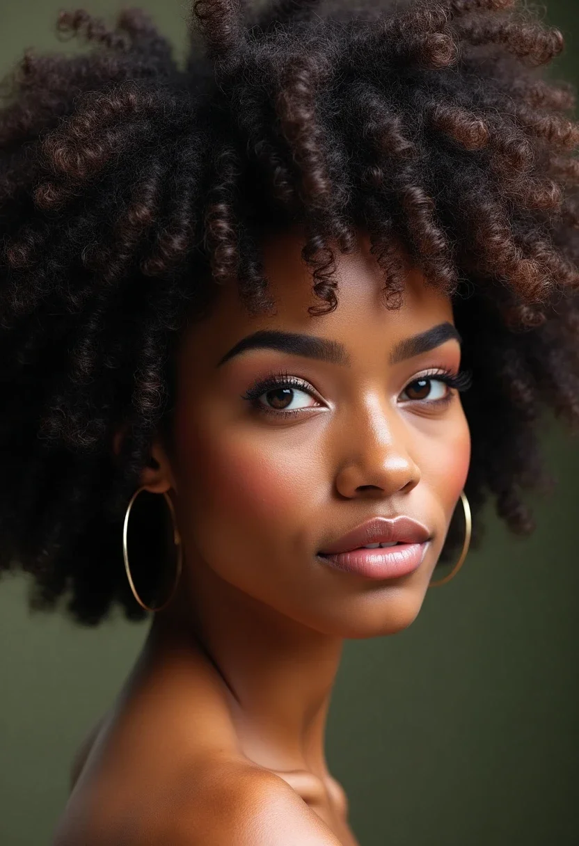 Voluminous curly fro with full curls.