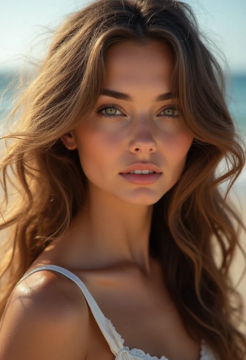 Curly hair styled in soft beach waves.