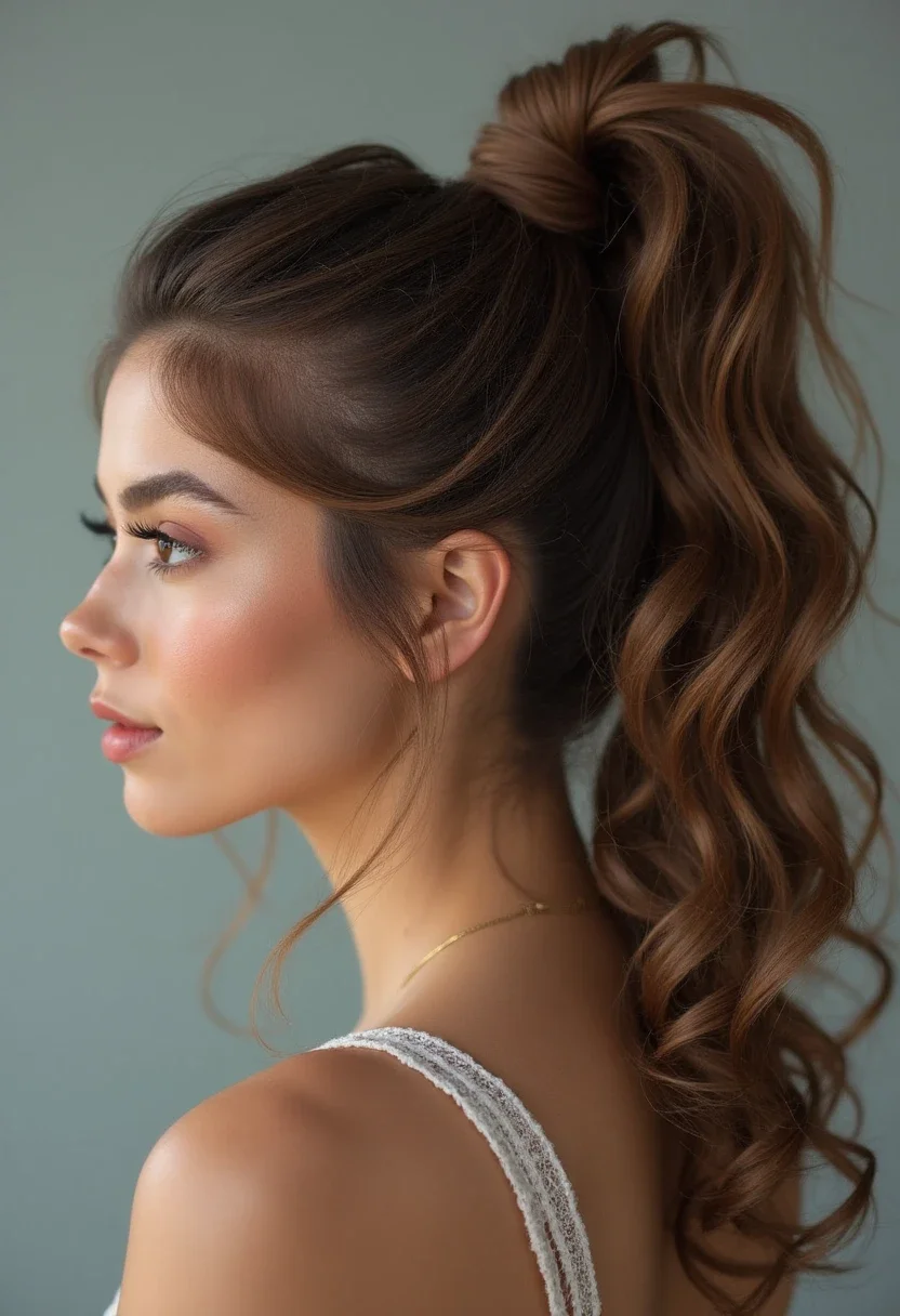 Elegant curly ponytail with wrapped hair.