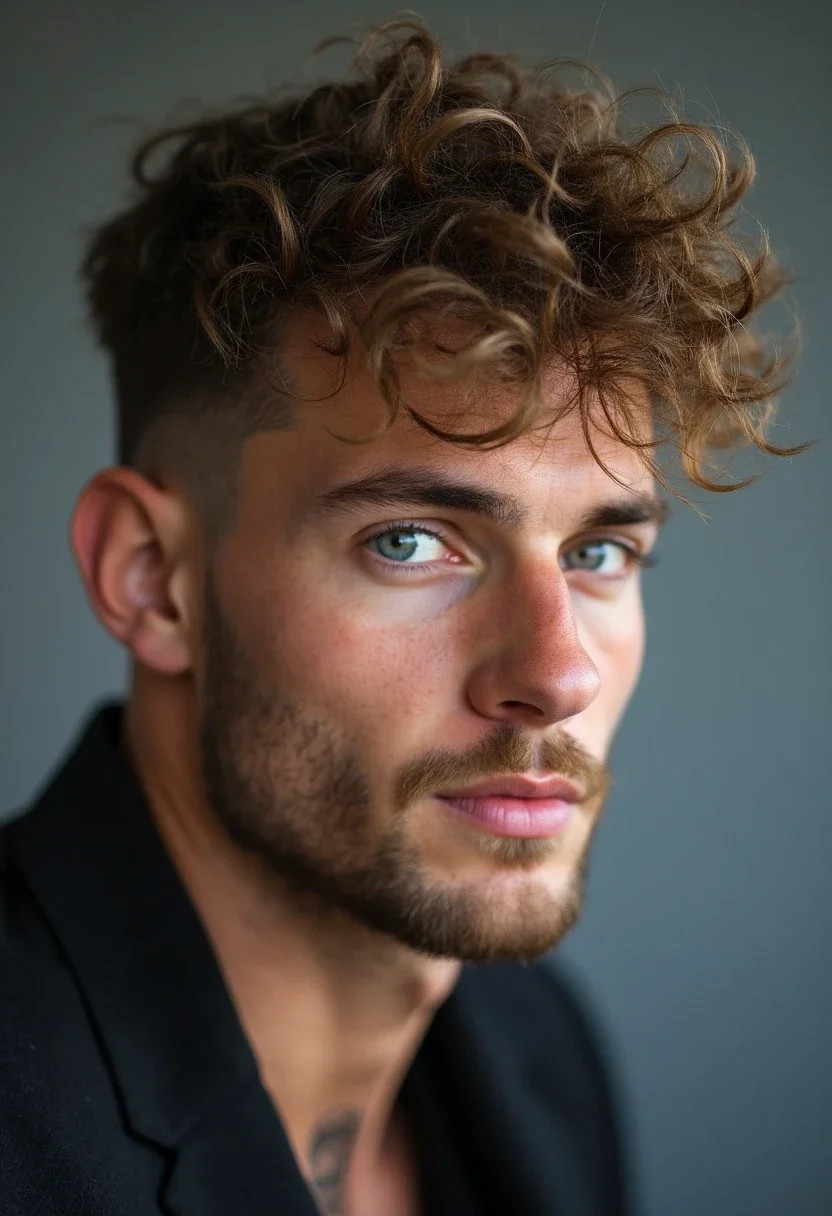 Man with messy curly top hairstyle