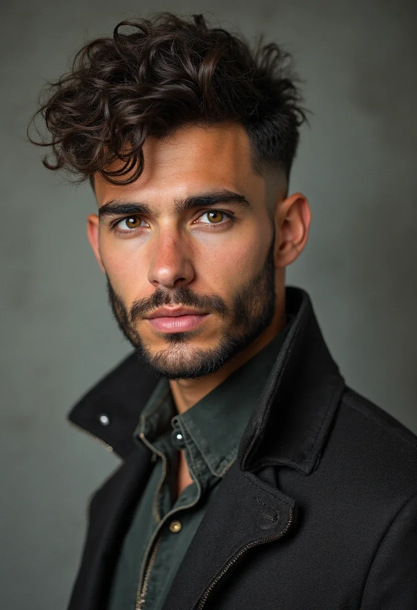 Man with curly Caesar cut hairstyle
