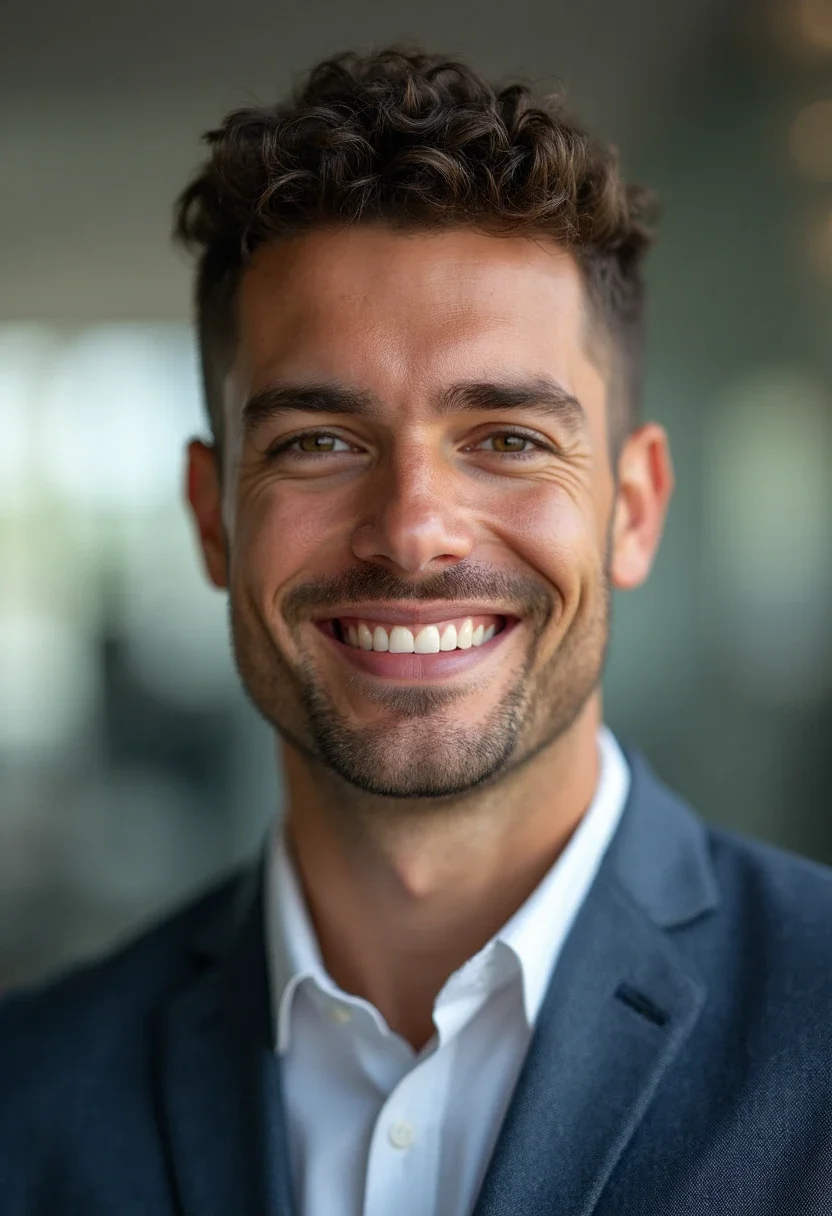 Man with short curly crop hairstyle
