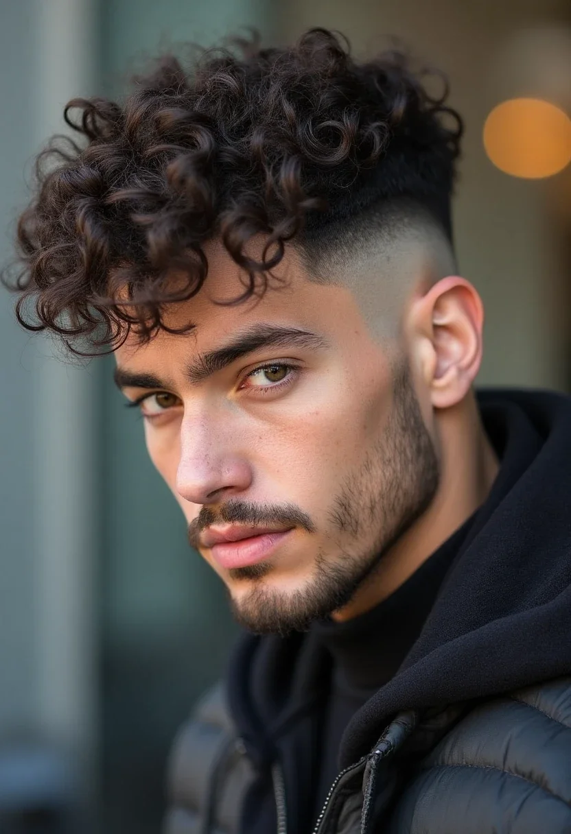 Man with curly taper fade hairstyle
