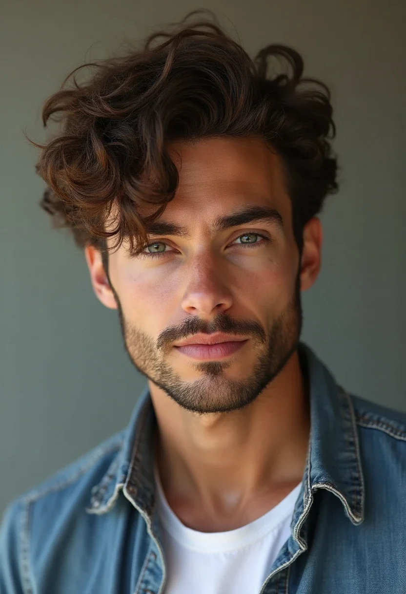 Man with side-swept curls hairstyle