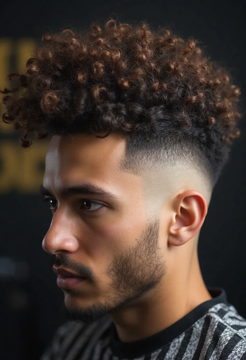 Man with curly mohawk hairstyle