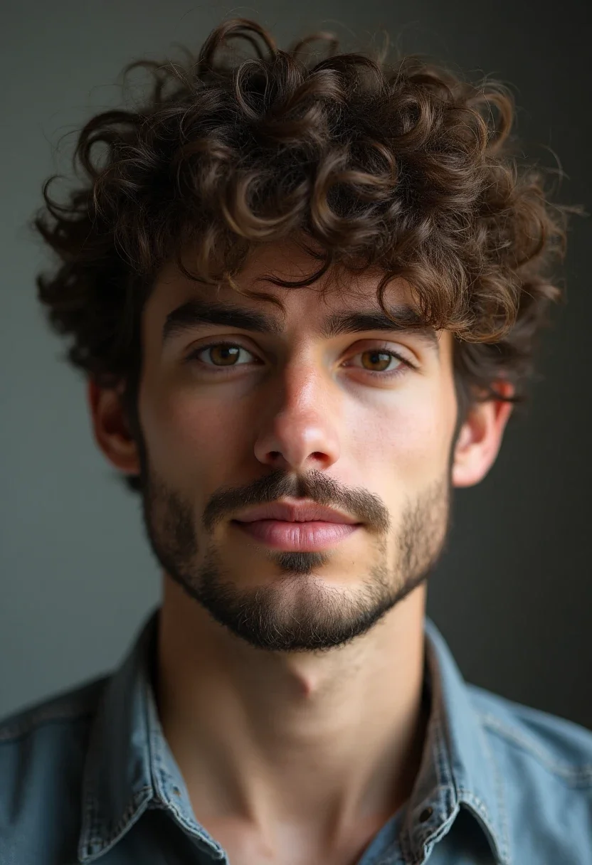 Man with curly fringe hairstyle