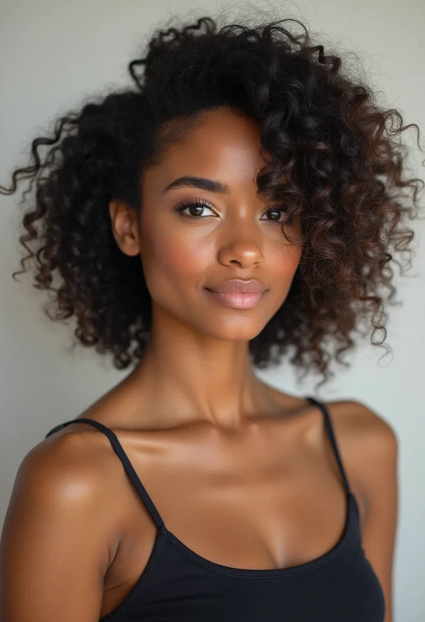 A woman with a tapered curly cut, highlighting a stylish and low-maintenance look.