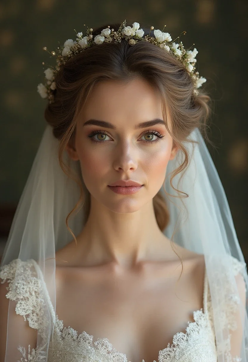 Bride with a regal crown braid hairstyle.