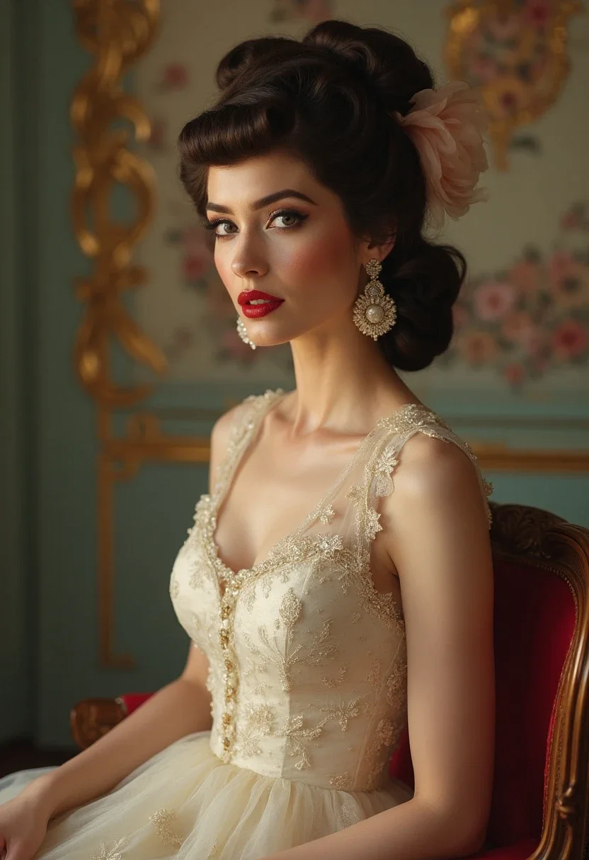 Bride with vintage glamour rolls hairstyle.