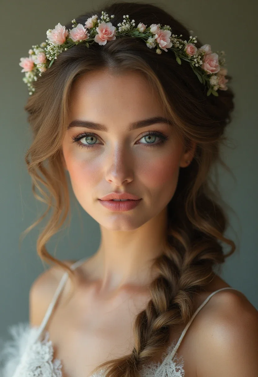 Bride with a braided crown.