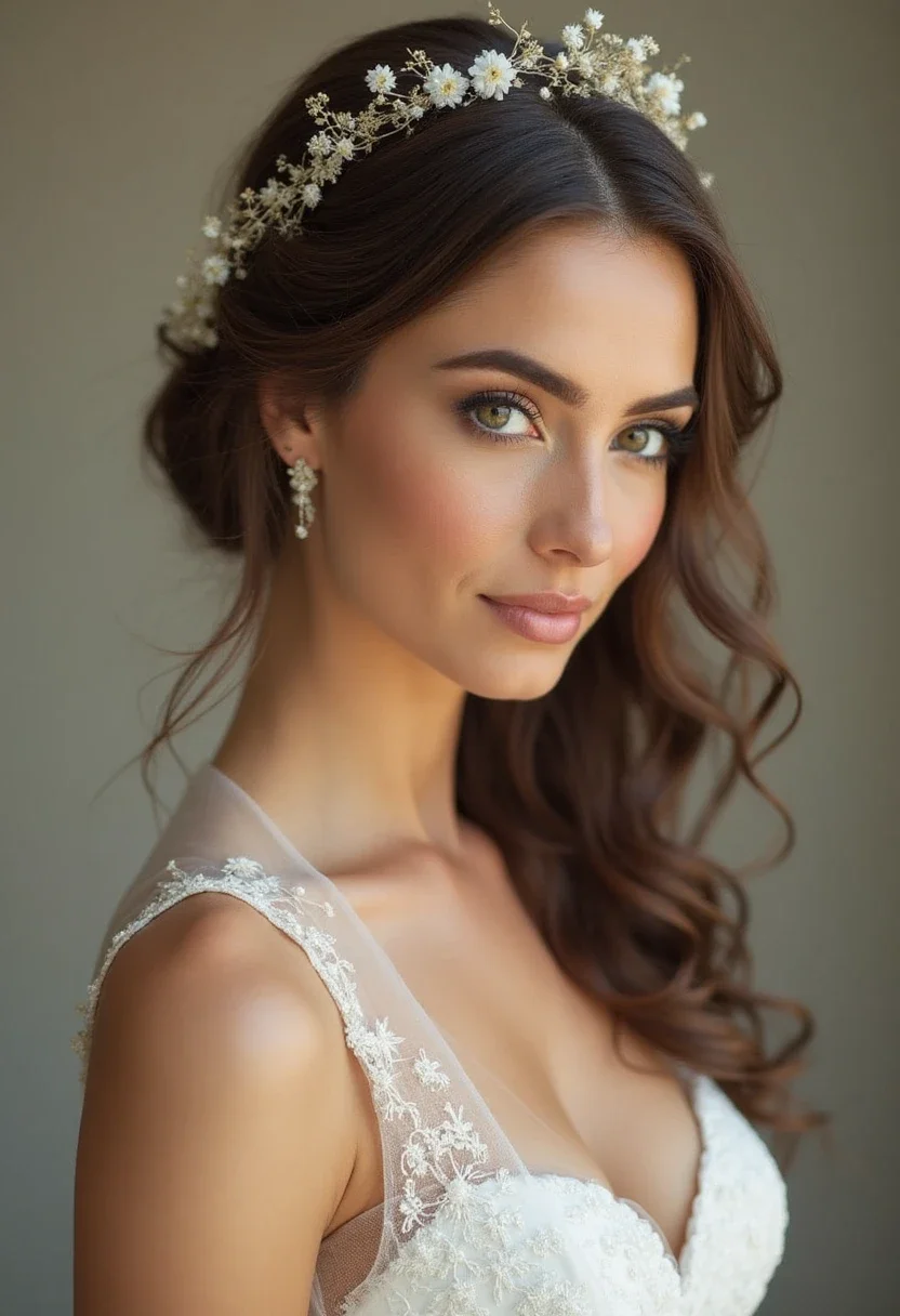 Bride with loose waves and a floral comb