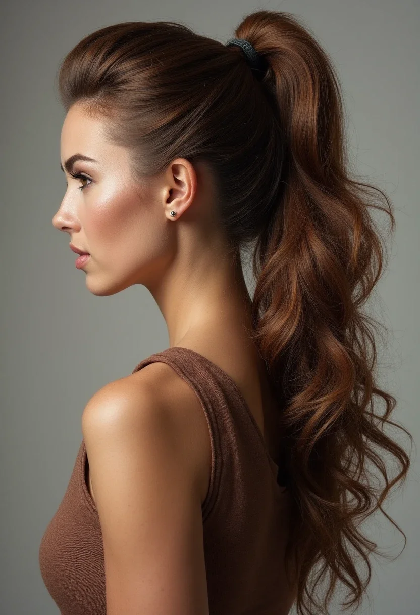 Elegant ponytail with volume at the crown