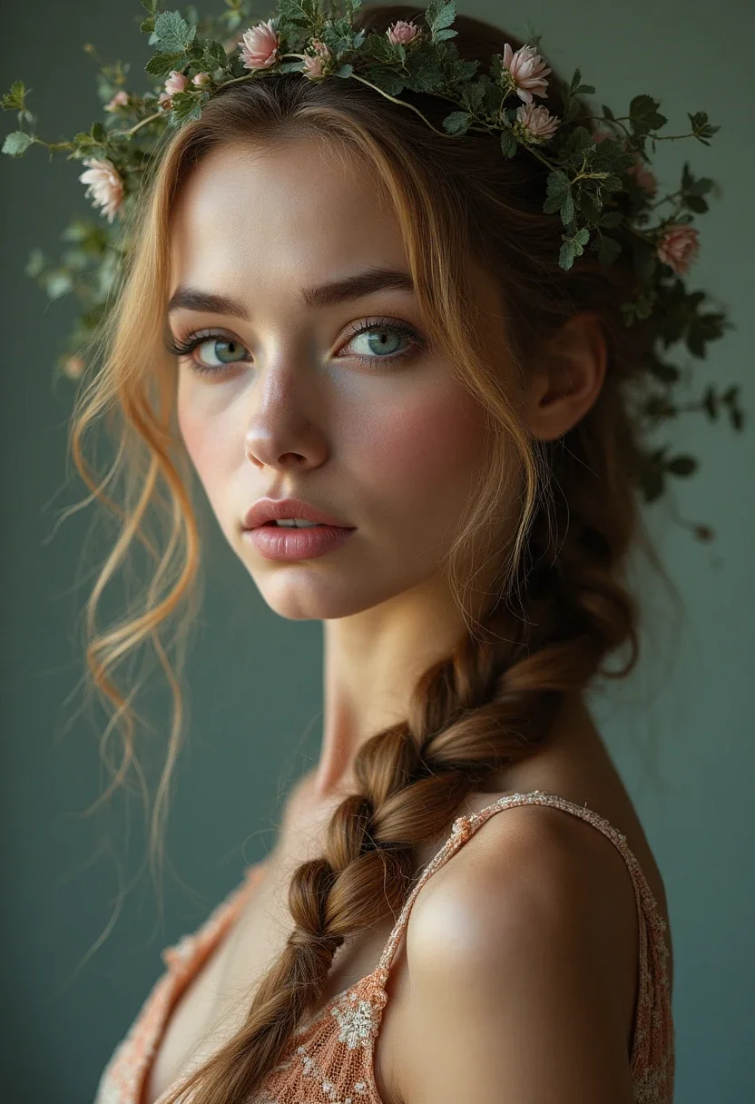 Twisted halo hairstyle with delicate vines