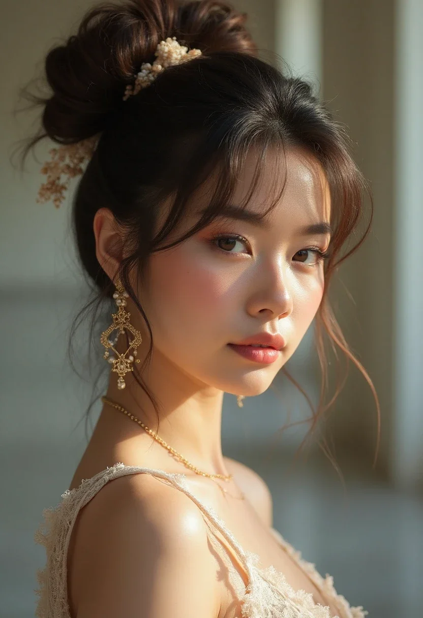 Woman with a bubble ponytail hairstyle and stylish elastics.