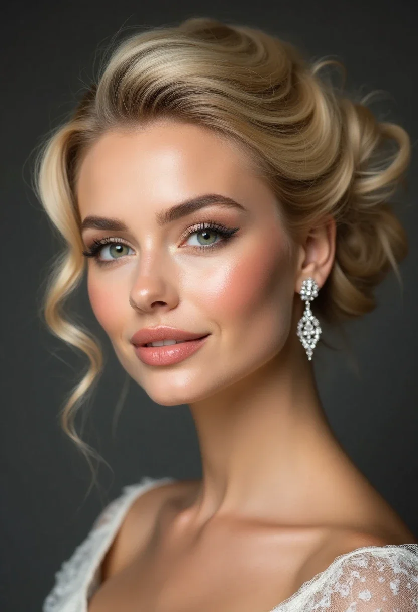 Blonde woman with an elegant French twist updo.