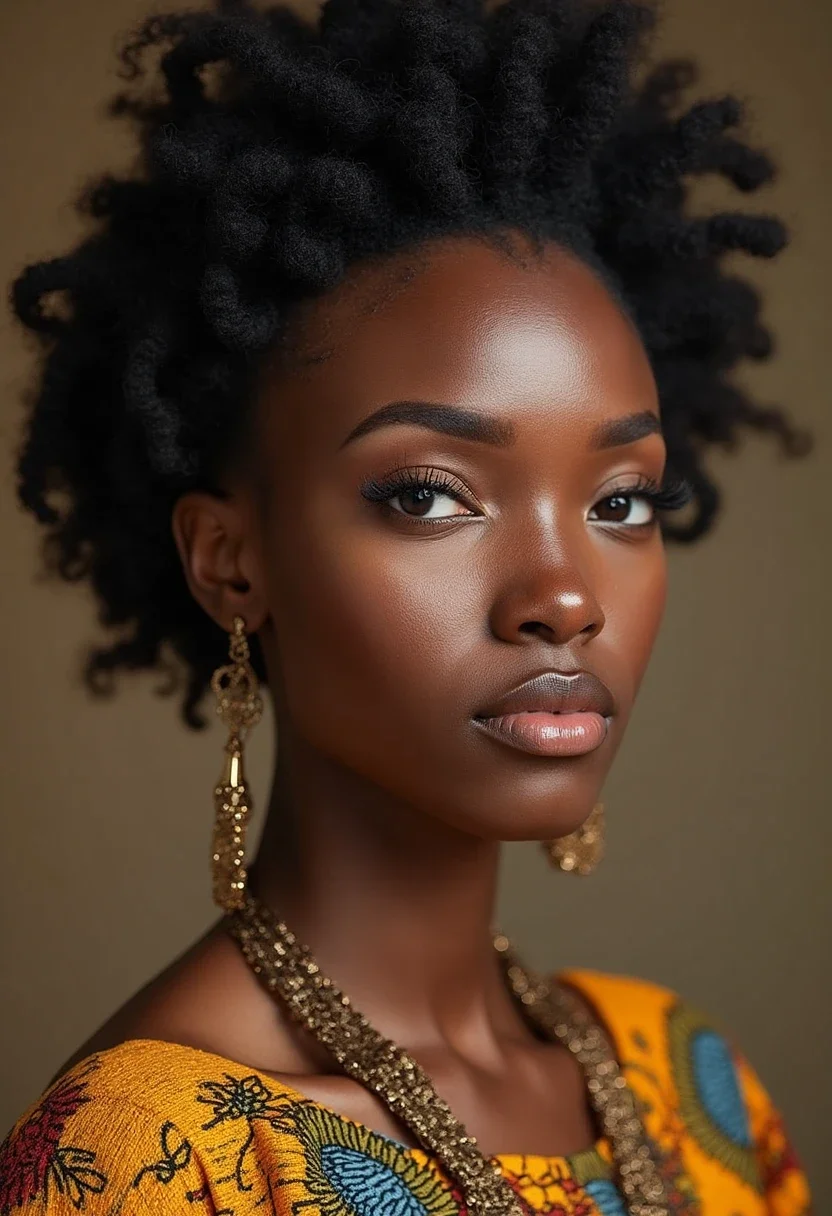 Black woman with Bantu knots hairstyle.