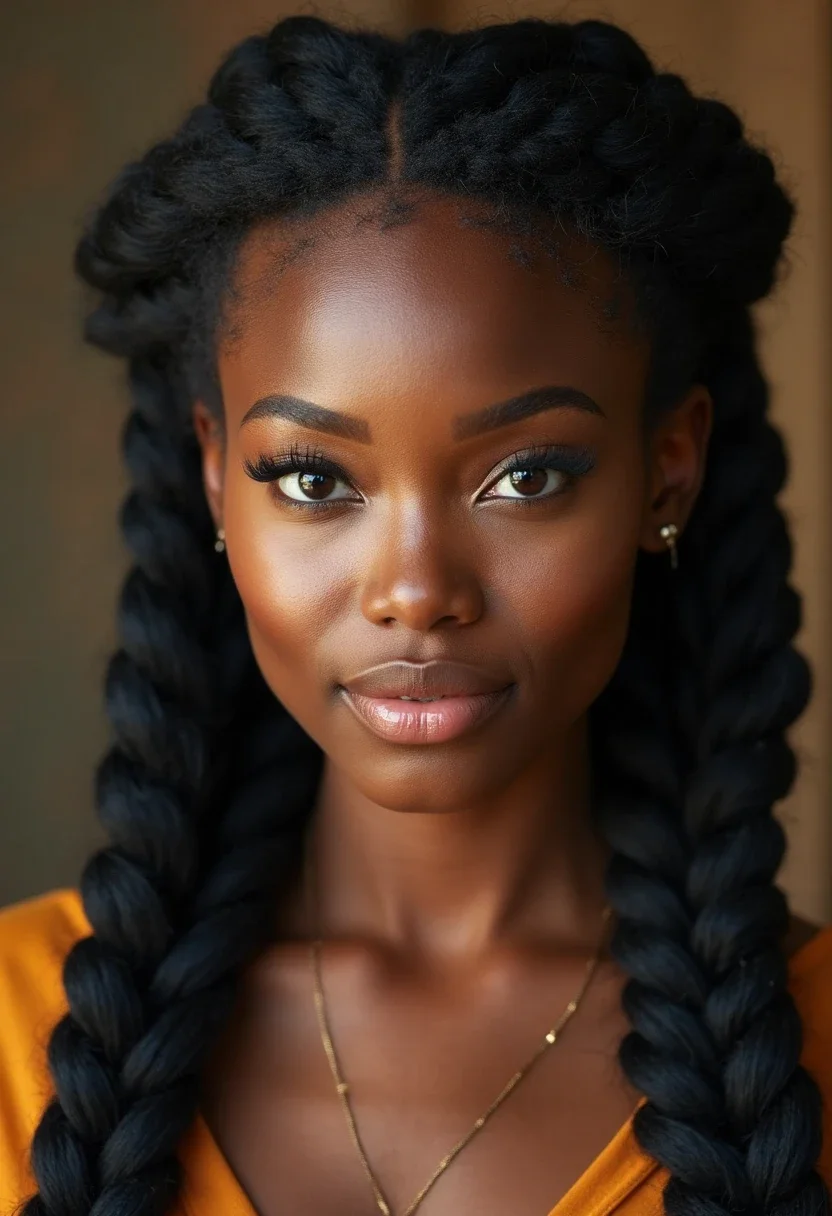 Black woman with goddess braids hairstyle.