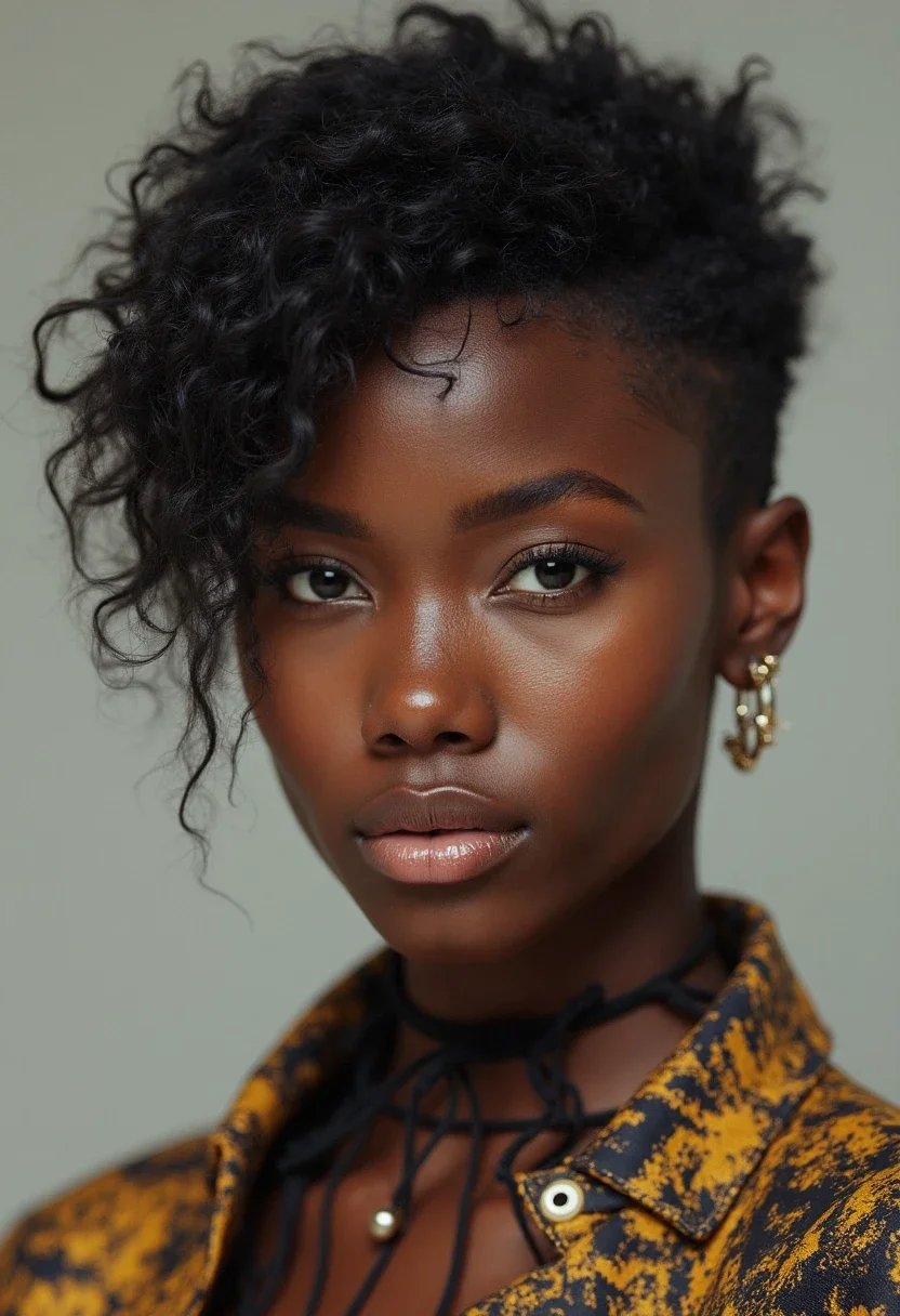 Black woman with a bow on short hair, showcasing a playful and trendy hairstyle.