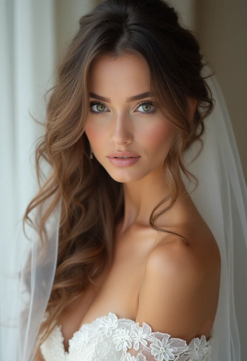 Bride with romantic waves and fingertip veil