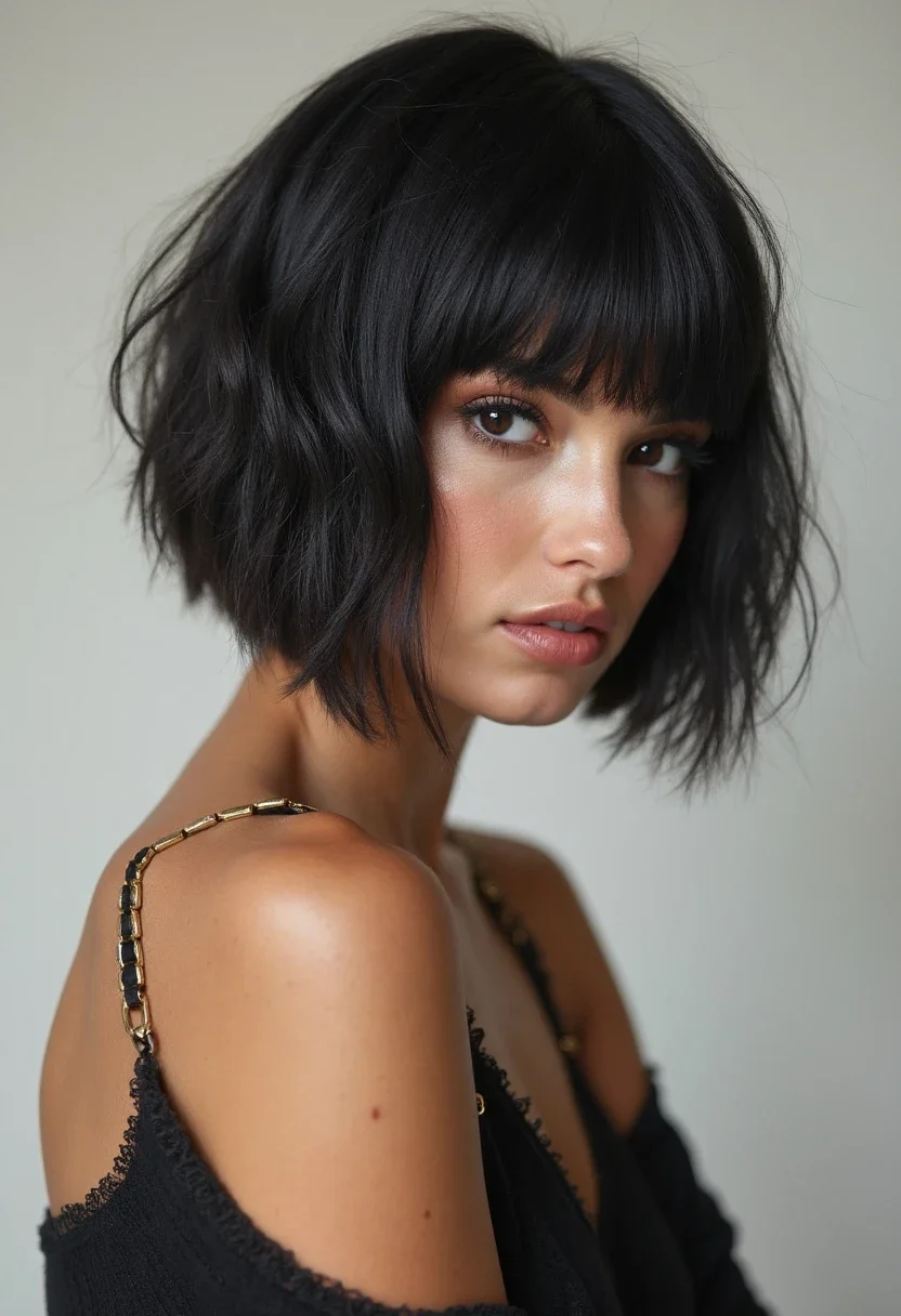 Asymmetrical choppy bob with one side longer for a bold look.