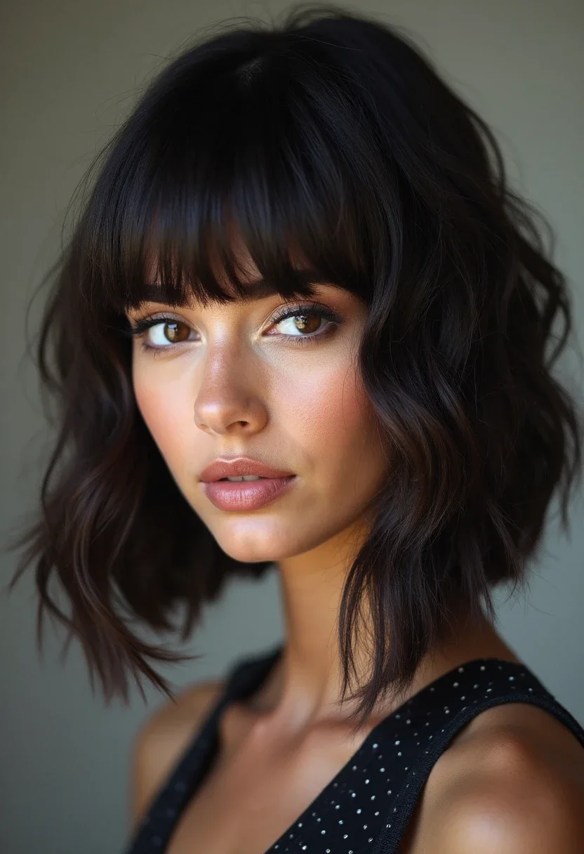 Blunt choppy bob combining sleekness with texture.