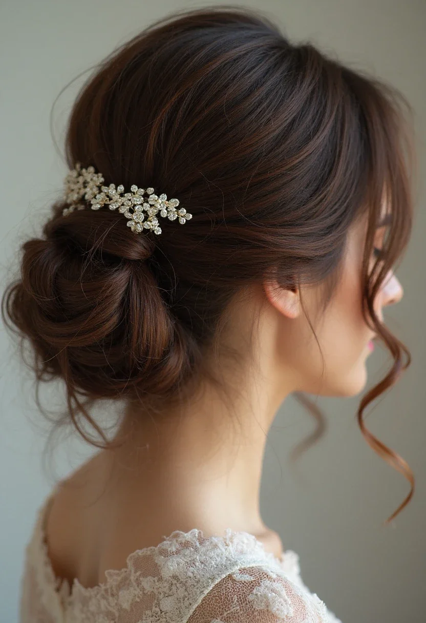 Romantic updo hairstyle with a decorative claw clip.