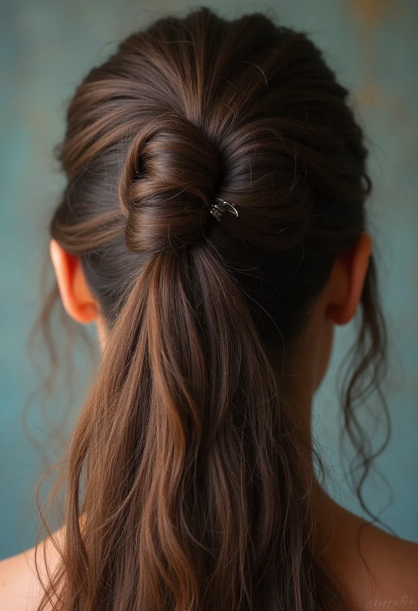 Twisted crown hairstyle with a claw clip at the back.